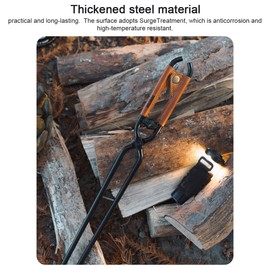 Carbon Steel Charcoal Tongs Outdoor Camping Bonfire BBQ Firewood Clip Tool Stoves Fire Charcoal Tongs Leather Handle Firewood Clamp