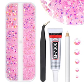qiipii Light Pink AB Resin Rhinestones w B7000 Jewelry Glue for Bedazzling Crafting 2mm-6mm Flatback Jelly Stones Diamonds Crystals Gems Charms Supplies for Nails Face Eyes Makeup Tumblers DIY Crafts