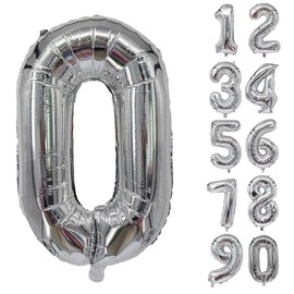 32 Inch Number Balloons Giant Number Aluminium Foil Helium Balloons for Birthday Party Celebration Decoration New Year Baby Shower Anniversary (Silver, 0)