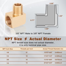 Boeray 2pcs 3/8” Brass Fittings 90 Degree Barstock Street Elbow 3/8" NPT Male Pipe to 3/8" NPT Female Pipe 3/8 NPT Elbow Forged Brass Pipe Fittings