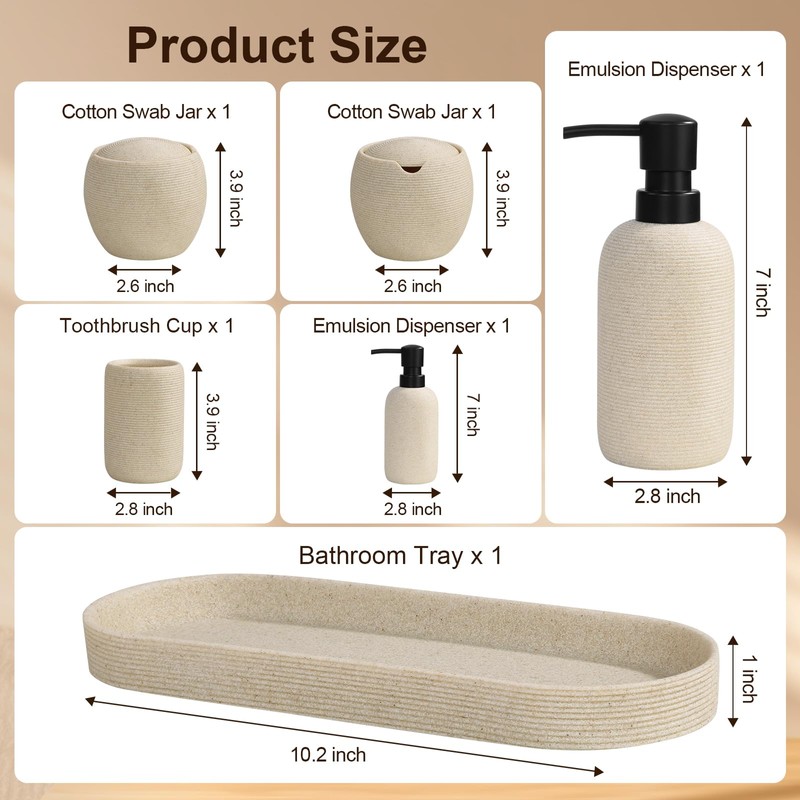 6-Piece Bathroom Accessories Set - Resin Bathroom Set, Lotion Dispenser,