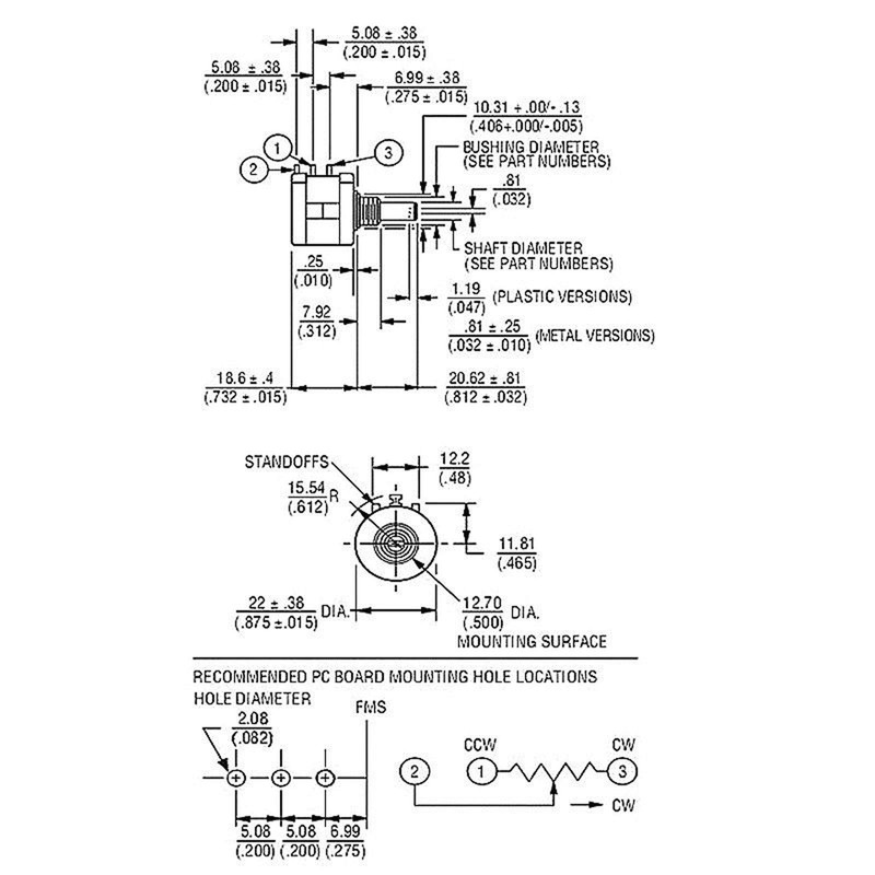 10-Turn 3590S-2-103L 10K Wirewound Precision Potentiometer, Precision Multi-Turn Coiled Potentiometer