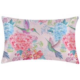 1Pack Satin Pillow Case, Satin Pillowcase, Both Sides Printing Pillowcase for Hair and Skin, 20''×30'' (Flowers and Hummingbirds)