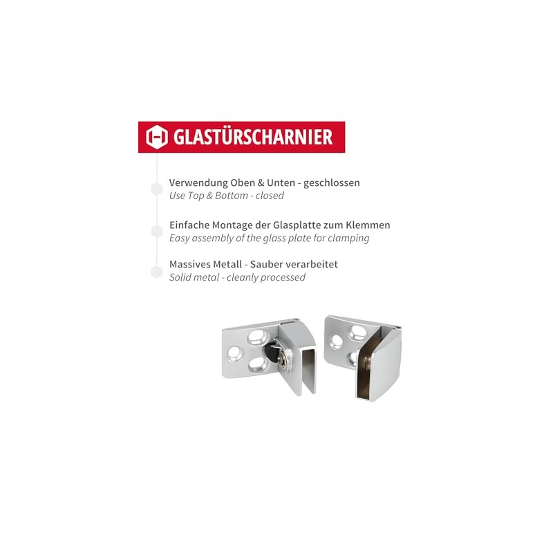 Gedotec Glass Door Hinge Top & Bottom Silver Matt Square