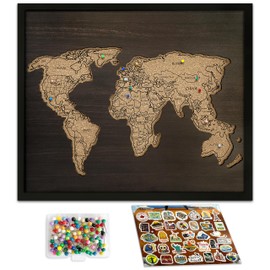 flinelife Cork World Push Pin Map,12X10, World Travel Map With Pins, Perfect For Couples or Retirement Gift