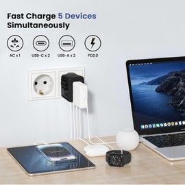 All in 1 Reiseadapter Weltweit, Universal Reisestecker Adapter Weltweit mit 2 USB A und 2 USB C, Internationaler Steckdosenadapter für England Japan Thailand Australien, Travel Adapter（Schwarz）
