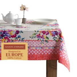 Maison d' Hermine 100% Cotton Table Cover - 54"x72" Rectangle Decorative Tablecloth - Tablecloths for Dining, Wedding, Farmhouse & Parties - for Spring & Summer - Rose Garden Collection