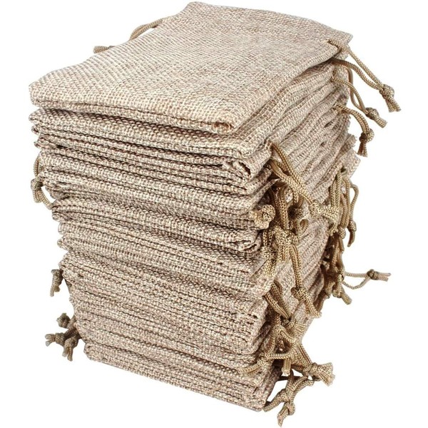 Hapdoo Lot of 100 Burlap Bags with Drawstring Gift Bags Jewelry Pouches Sacks for Wedding Party and DIY Craft, 5 x 3.5 Inches