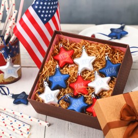Honoson 4th of July Ornaments Independence Day Hanging Ornament Small Patriotic Star Ornaments Mini Printed Memorial Day Ornaments for Tree Decorations Decor(Red, Navy Blue, Silver, 48 Pcs)