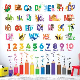 DECOWALL SG3-2316 Alphabet Numbers and Colouring Pencils wall stickers Educational decals classroom kids playroom play room rainbow abc 123 Bedroom toddler color child boy girl baby learning