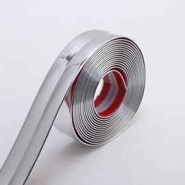 Trimold Multifunctional Wall Shaping Trim Corner Guards, Caulk Strip, Application in Table Edge, Door Frame, Baseboard for Protection and Decoration, Shiny Silver, 5 m x 4 cm