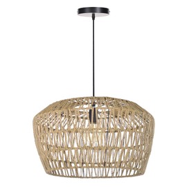 Arturesthome Boho Rattan Chandeliers for Dining Room,Metal Basket Ceiling Hanging Light Fixture Vintage Woven Chandeliers for Living Room Cafe 19.6"