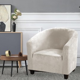 HOMECOVER Armchair Protector Elastic Armchair Cover Velour Armrest Protective Cover for Club Chair for Single Sofa Club Chair Cocktail Chair Beige Small