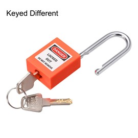 sourcing map Lockout Tagout Safety Padlock 1-1/2-Inch Steel Shackle Keyed Different Orange