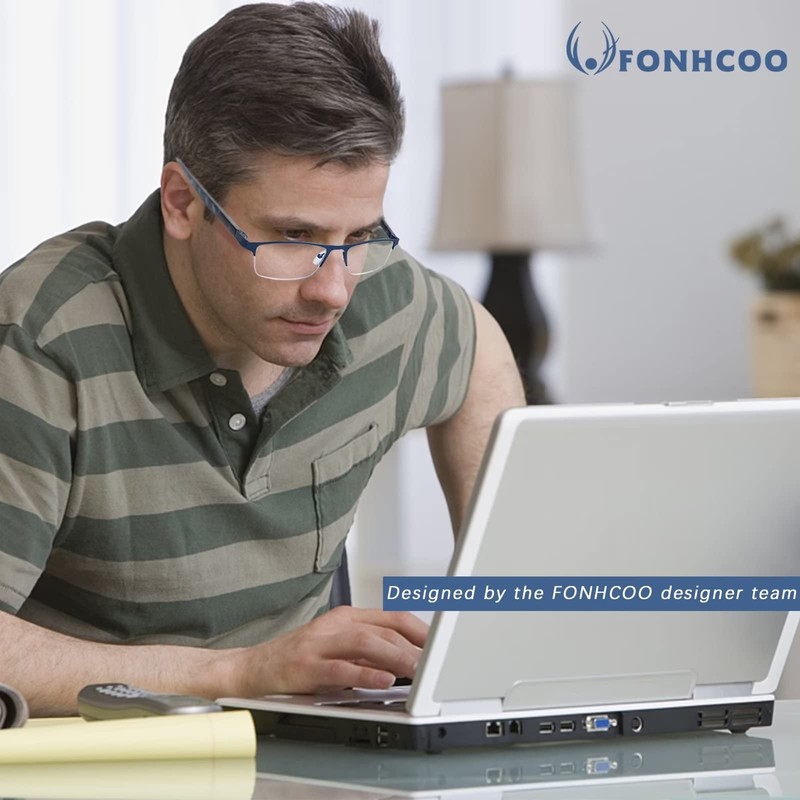 FONHCOO Reading Glasses for Women Men, Blue Light Blocking Reading