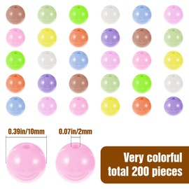 200Pcs Acrylic Round Beads with Storage Box,Candy Colors 10mm Acrylic Beads,Plastic Pastel Bead for DIY Projects,10 mm Bead(Hole 2mm) for Necklace and Bracelet Making,Crafting Supplies