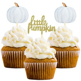 Little Pumpkin Cupcake Toppers, Thanksgiving Birthday Baby Shower Fall Theme Party Decorations Gender Reveal Supplies - Set of 24 (blue)