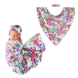 Posh Peanut Soft Baby Swaddle & Headband Set – Viscose from Bamboo Newborn Wrap Receiving Blanket, Nursing or Stroller Cover (Hadley