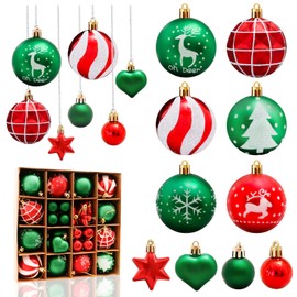 Aitsite 38 Pcs Christmas Baubles, Red and Green Shatterproof Xmas Baubles Christmas Tree Decorations Large Christmas Balls Ornaments Hanging Christmas Decorations for Xmas Holiday Party Home