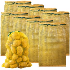 CREATCABIN 10Pcs Large Mesh Produce Bags Reusable Produce Storage Bags with Drawstring Breathable Vegetable Net Bags Plastic Yellow Onion Storage Mesh Bags for Potatoes Citrus Firewood 19.88x30.7 Inch