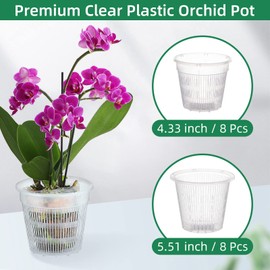 Orchid Pot 16 Pack Orchid Pots with Holes, 8 Each of 4.3 and 5.5 inch Clear Plastic Orchid Pots Breathable Slotted Orchids Planter Plastic Flower Plant Pot Indoor Outdoor (16 Pack)