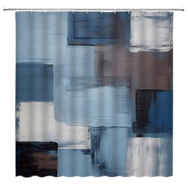 DSMEUE Blue Gray Brown White Shower Curtain Abstract Grunge Art Modern Oil Painting Simple Aesthetic Bathroom Decor Curtain with Hooks,70Wx70H Inch