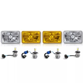 OCTANE LIGHTING 4X6" Crystal Clear Yellow Glass Lens Metal 6K LED Headlight 18/24w Lamp Bulb Set