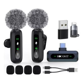 Micrófono inalámbrico Lavalier Cancelación de Ruido Excepcional de alta duración para iPhone iPad Android 2 unidades Hocosit J3