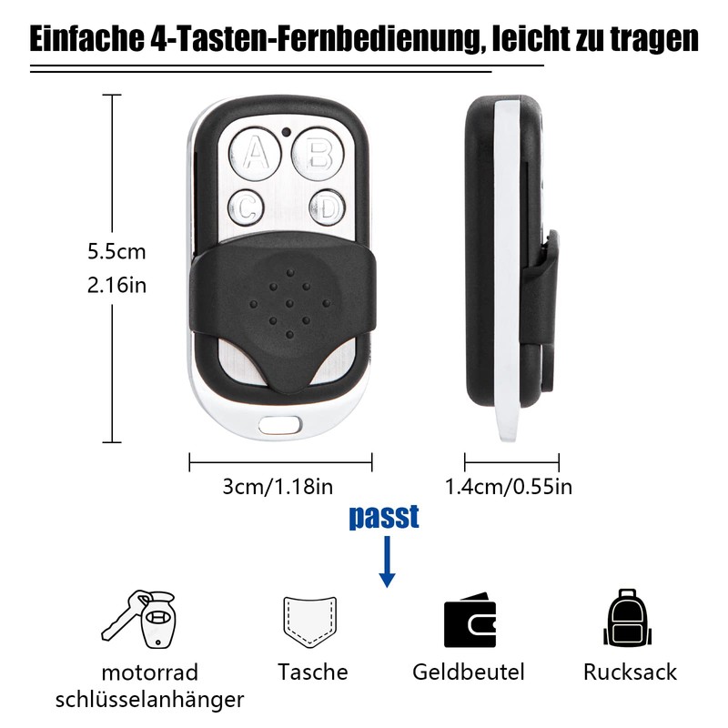 433MHz Fix Code Clone Garage Door Opener Remote Control Compatible