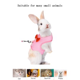Bunny Harness and Leash for Walking Escape Proof, Mesh Breathable Adjustable Bunny Harness Camping Hiking Training for Ferret Kitten Puppy Pink L (Chest:13.3-14.5")