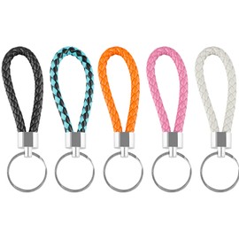 Bojueshaw 5pcs Braided PU Leather Keyring Strap,Woven Rope Keyring,Car Key Chain Ring Key Fob for Car Keys,DIY Bag Pendant,Multicolor
