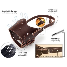 BARKLESS Dog Muzzle Leather, Comfort Secure Anti-Barking Muzzles for Dog, Breathable and Adjustable, Allows Drinking and Eating, Used with Collars