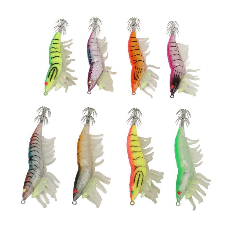 8pcs Shrimp Lures Luminous Silicone Realistic with Sound Beads Shrimp