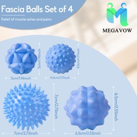 MEGAVOW Massage Ball Fascia Ball Set of 4, Fascia Ball, Massage Balls, Hedgehog Ball, Small Trigger Point Massage Ball with Nubs, Anti-Stress Pimple Ball for Back, Feet, Hands, Neck, Blue