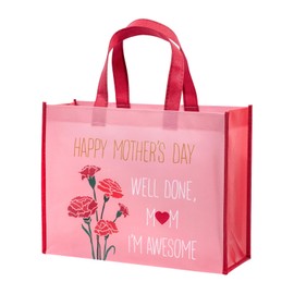 WRAPAHOLIC Large Reusable Gift Bag with Handles - 10 x 5 x 13 inch - Floral with Happy Mother's Day