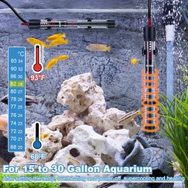 Dreyoo 2 Set Submersible Aquarium Heater, 100W/300W Adjustable Aquarium Fish Tank Heater with 4 Thermometers Stickers and Suckers, Adjustable Knob Thermostat for Marine Saltwater and Freshwater(100W)