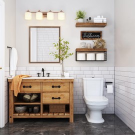 QEEIG ‎Bathroom Shelves Over Toilet - Paper Storage Wall Mounted Farmhouse Decor Decorations Aesthetic Décor Sign Small Floating Shelf 2+1 Set 16 inch, Rustic Brown (020BN)