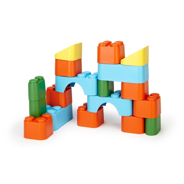 Green Toys Block Set - 18 Piece Pretend Play, Motor Skills, Building and Stacking Kids Toy Set. No BPA, phthatates, PVC. Dishwasher Safe, Recycled Plastic, Made in USA.