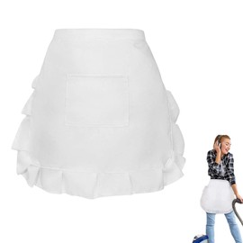 Waitress Apron White Apron, Waist Apron Short Women's Waist Apron with 1 Pockets, Floral Short Waist Kitchen Apron, Half Apron Cotton Linen Half Apron for Kitchen Cooking Work Coffee