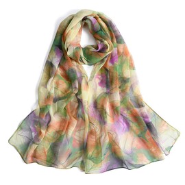 Scarf for Women Lightweight Chiffon scarf Fashion Floral Print Scarves Shawls Wraps for Spring Summer winter fall,Green Leaf