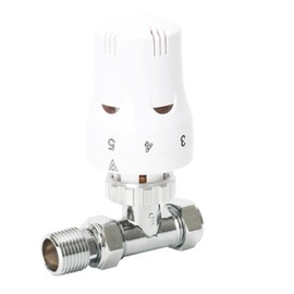ARSIONE Thermostatic TVR Radiator Valve – 15mm, Modern Valve for Radiator Flow Pipe, Universal Wheel Head Cap, Sensor, Energy Efficient, Simple Installation | Central Heating, White Straight