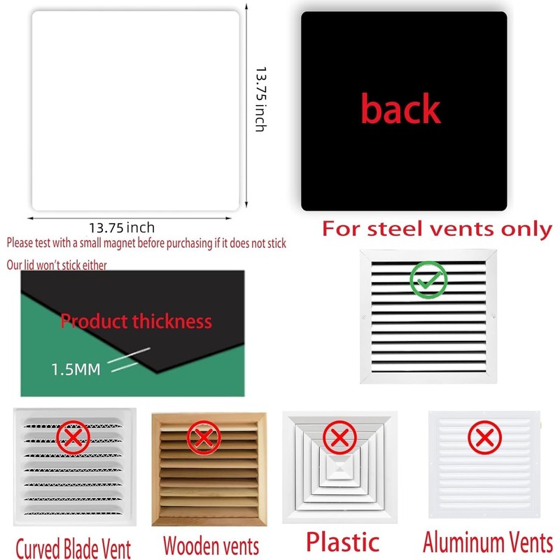 Square Magnetic Vent Covers, Extra Strong Magnets, 13.75" x13.75" (2