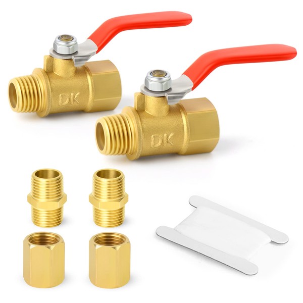 TAILONZ PNEUMATIC 2 Point 1/4" Brass Inner and Outer Thread Red Handle Valve, 1/4" Male x Mother PT Threaded Pipe Has Brass Pipe