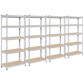 Topeakmart 4 PCS 5-Tier Utility Shelves, Metal Storage Shelves Garage Shelving Unit Adjustable Garage Storage Shelves Storage Racks Heavy Duty Shed Shelving- Silver, 27.5 x 12 x 60 Inch