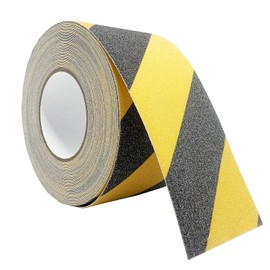 RELIANCER Cinta de Agarre Antideslizante de Seguridad 10 cm x 18 m Cinta de Seguridad Antideslizante con Alta Tracción de Grano Marcas Amarillas y Negras Cinta Autoadhesiva de Advertencia de Peligro y