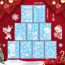 GeeRic Christmas Window Clings, Double Sided Christmas Window Clings Christmas Window Decorations No-Adhesive Xmas Cling Decals Santa Claus Reindeer Stickers Party Supplies