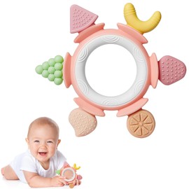 Hooku Silicone Teethers for Babies 6-12 Months, Teething Toys for Babies 0-6 Months, Baby Fruit Teethering Rings, BPA Free Baby Chew Toys, Infants Gifts