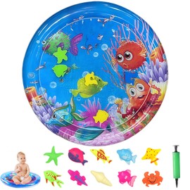 MUNSKT Cat Water Play Mat with Fish Toys Inflator, Thickened Durable Cooling Bed for Pet, Comfort Interactive Water Sensory Mat