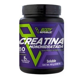 BODY REPUBLIC,Creatina Monohidratada, Mxima pureza en polvo sin sabor, 80 Porciones, Pre- Workout. 400G Sin Gluten, Sugar Free, Sin Sabor.            
