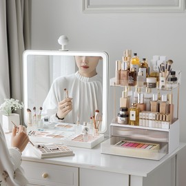 Delamu Bathroom Organizers and Storage, 2-Tier 2-Drawer Makeup Organizer Countertop, Easy to Install, Ideal for Bathroom Storage, Vanity, Large Skincare, Perfume, Present, and More, Clear